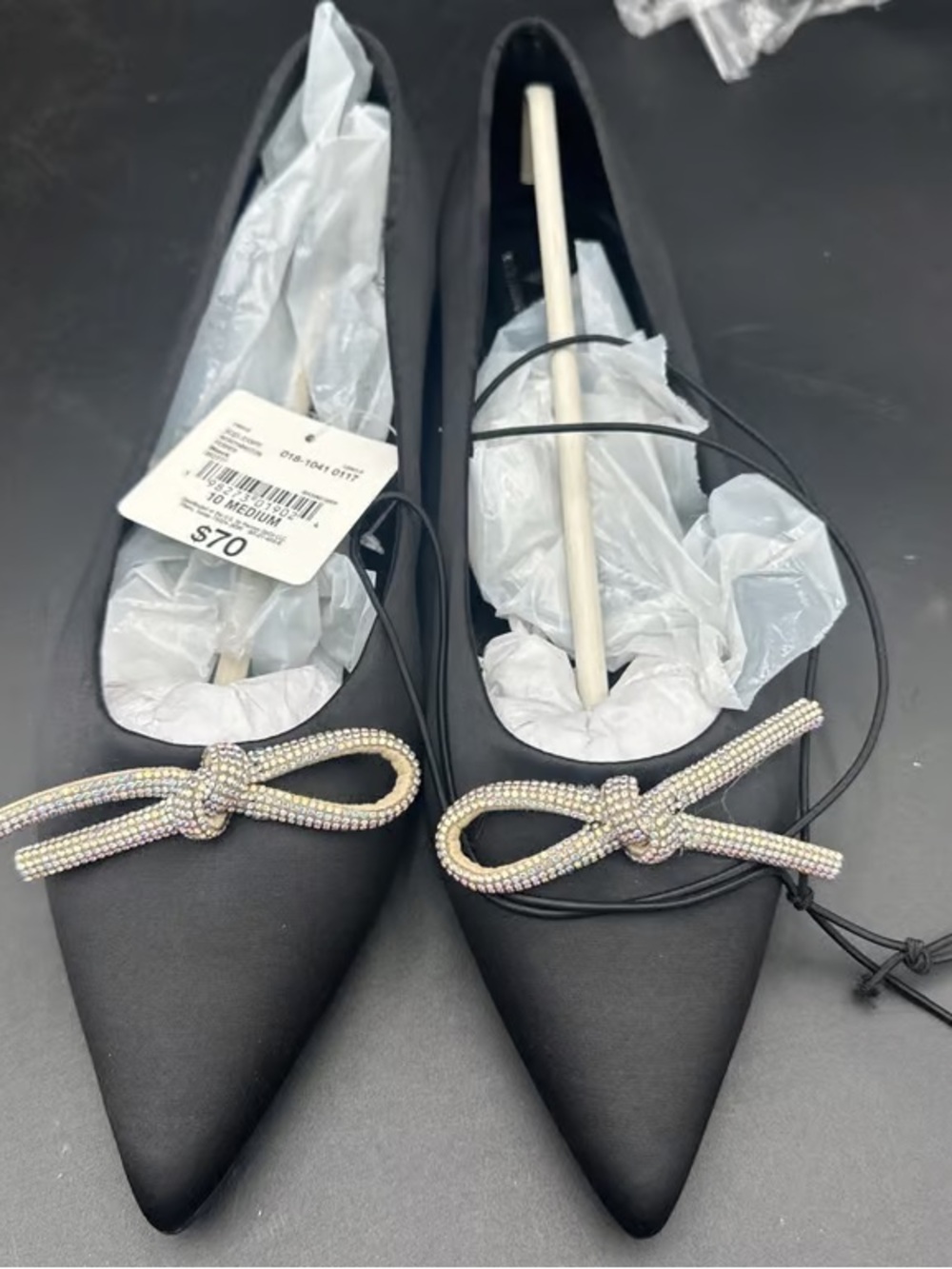 Black Pointed Toe Embellished Bow Women's Flats